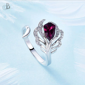 Anillo de plata de pluma color amatista con cristales Swarovski