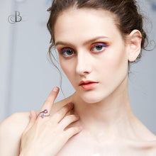 Cargar imagen en el visor de la galería, Anillo de plata puntos de luz y color rosa con cristales Swarovski