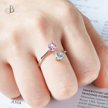 Cargar imagen en el visor de la galería, Anillo de plata puntos de luz y color rosa con cristales Swarovski