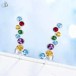 Aretes trepadores multicolores de plata con cristales Swarovski
