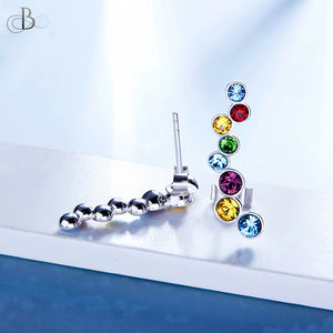 Aretes trepadores multicolores de plata con cristales Swarovski