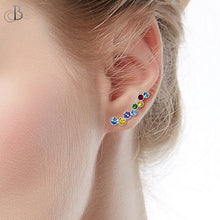 Cargar imagen en el visor de la galería, Aretes trepadores multicolores de plata con cristales Swarovski