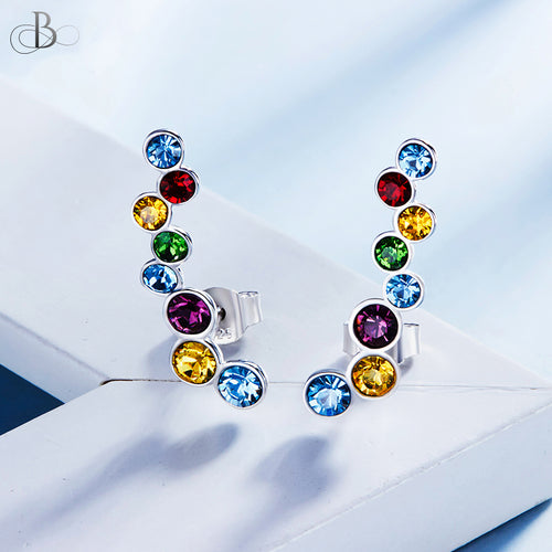 Aretes trepadores multicolores de plata con cristales Swarovski