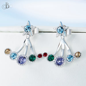 Aretes multicolor de plata con cristales Swarovski