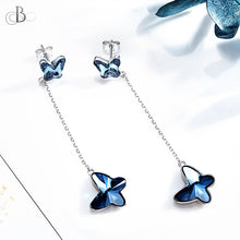 Cargar imagen en el visor de la galería, Aretes mariposas de plata colgantes con cristales Swarovski