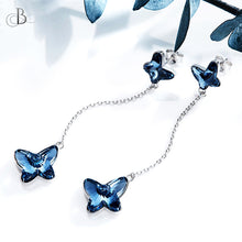 Cargar imagen en el visor de la galería, Aretes mariposas de plata colgantes con cristales Swarovski