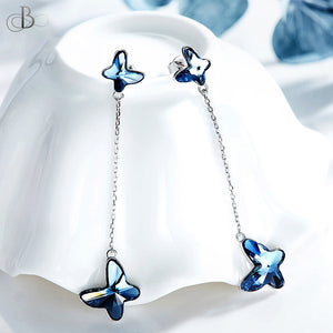 Aretes mariposas de plata colgantes con cristales Swarovski