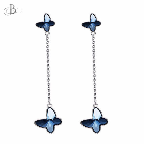 Aretes mariposas de plata colgantes con cristales Swarovski