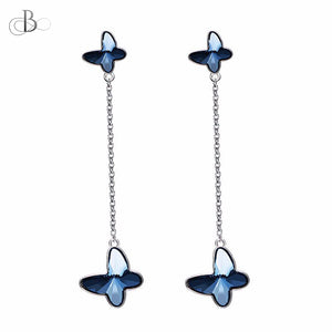 Aretes mariposas de plata colgantes con cristales Swarovski