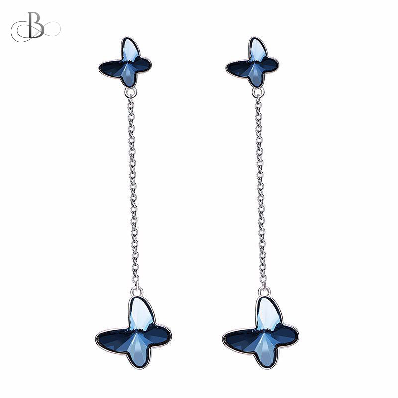 Aretes mariposas de plata colgantes con cristales Swarovski