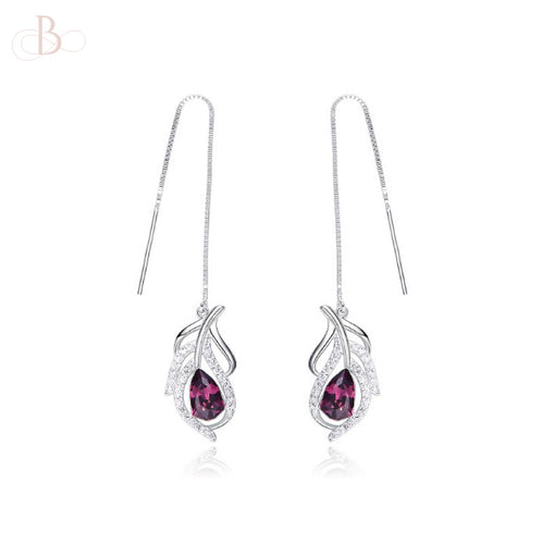 Aretes colgantes de plata color amatista de pluma con cristales Swarovski