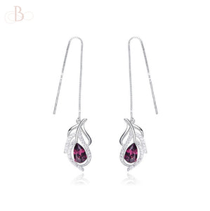 Aretes colgantes de plata color amatista de pluma con cristales Swarovski