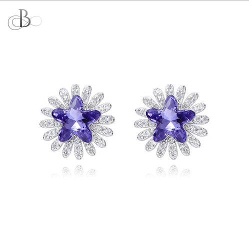 Aretes de plata estrella color cobalto con cristales Swarovski