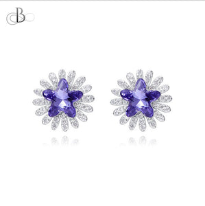 Aretes de plata estrella color cobalto con cristales Swarovski