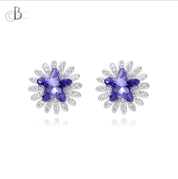 Aretes de plata estrella color cobalto con cristales Swarovski