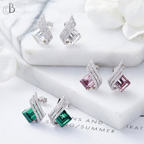 Aretes corte esmeralda de plata con cristales Swarovski