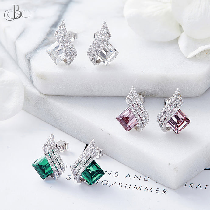 Aretes corte esmeralda de plata con cristales Swarovski