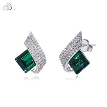 Cargar imagen en el visor de la galería, Aretes corte esmeralda de plata con cristales Swarovski