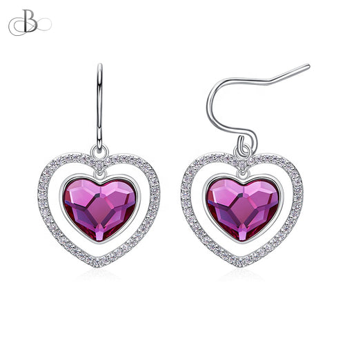 Aretes corazón de plata colgante con cristales Swarovski