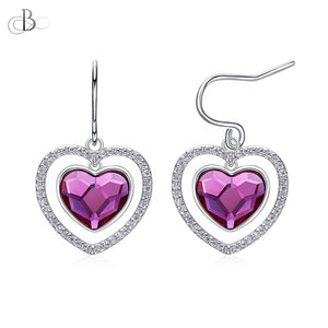 Aretes corazón de plata colgante con cristales Swarovski