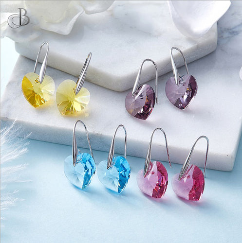 Aretes de plata corazones de colores con cristal Swarovski