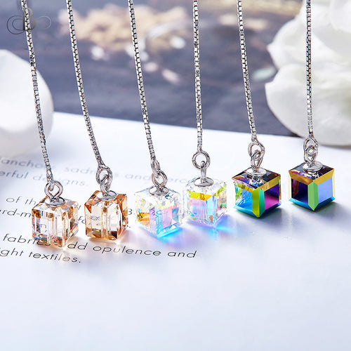 Aretes cubos colgantes de plata con cristales Swarovski