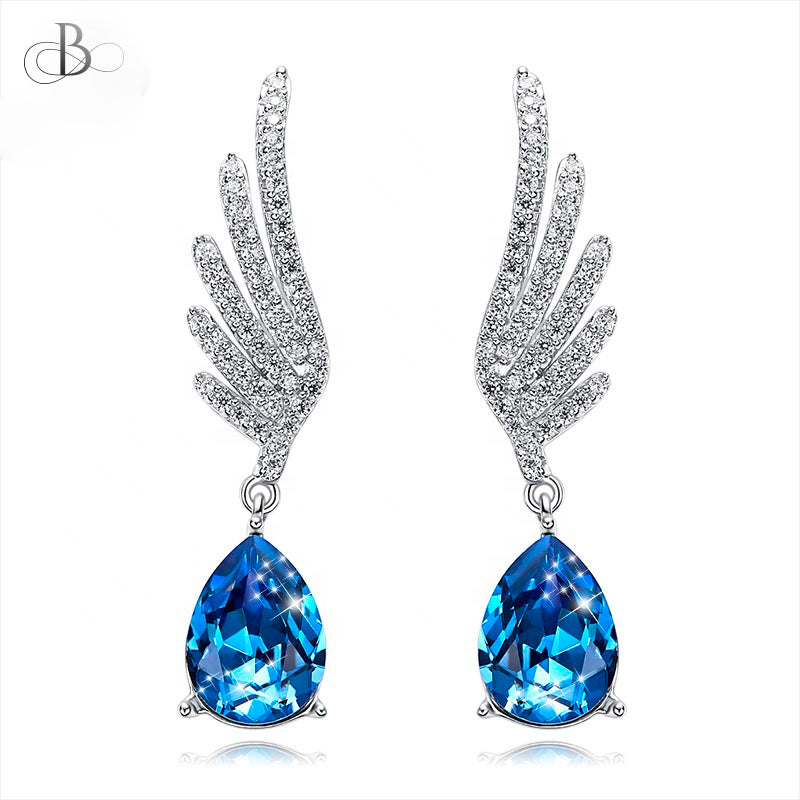 Aretes de plata alas de ángel con cristales Swarovski
