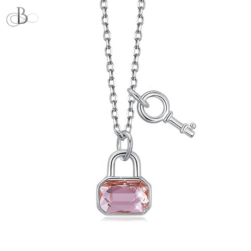 Collar de plata candado y llave con cristales Swarovski