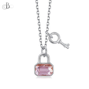 Collar de plata candado y llave con cristales Swarovski