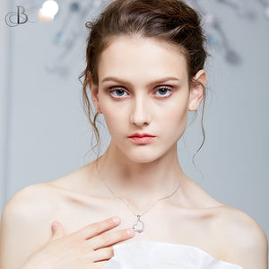 Collar de plata corazón y punto de luz rosa con cristales Swarovski