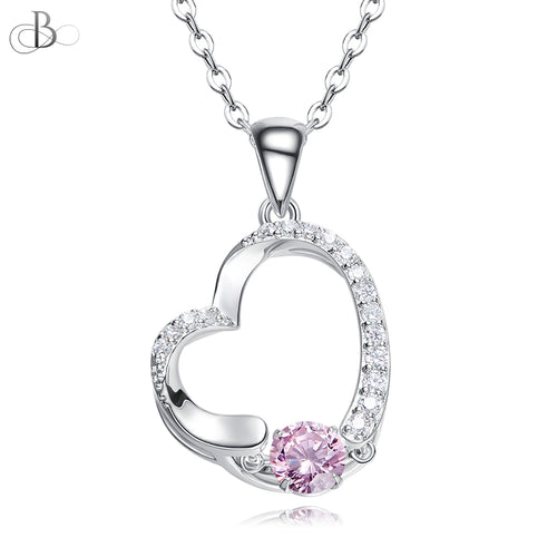 Collar de plata corazón y punto de luz rosa con cristales Swarovski