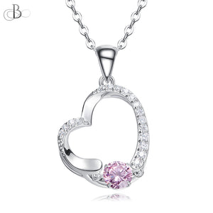 Collar de plata corazón y punto de luz rosa con cristales Swarovski