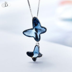 Collar de plata mariposas azules con cristales Swarovski