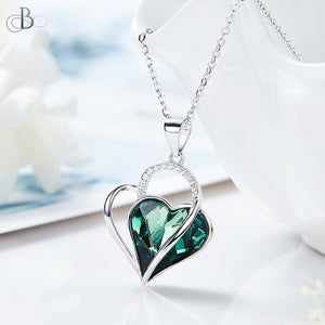 Collar de plata corazón color esmeralda con cristales Swarovski