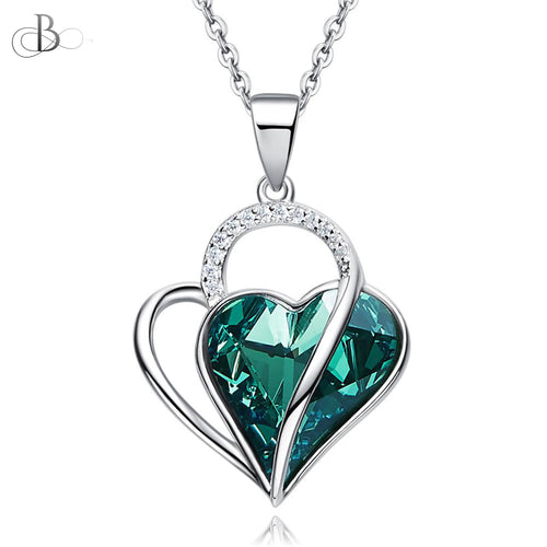Collar de plata corazón color esmeralda con cristales Swarovski