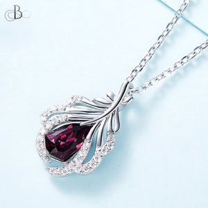 Collar de plata pluma color amatista con cristales Swarovski