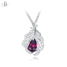 Cargar imagen en el visor de la galería, Collar de plata pluma color amatista con cristales Swarovski