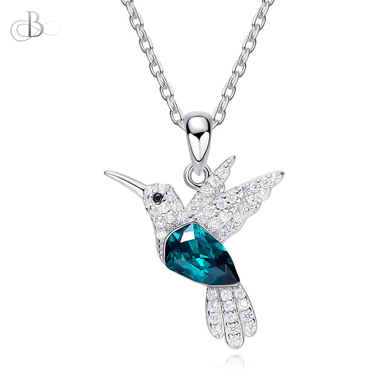 Collar colibrí esmeralda de plata con cristales Swarovski