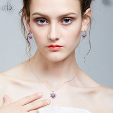 Cargar imagen en el visor de la galería, Collar de plata corazón amatista con cristales Swarovski