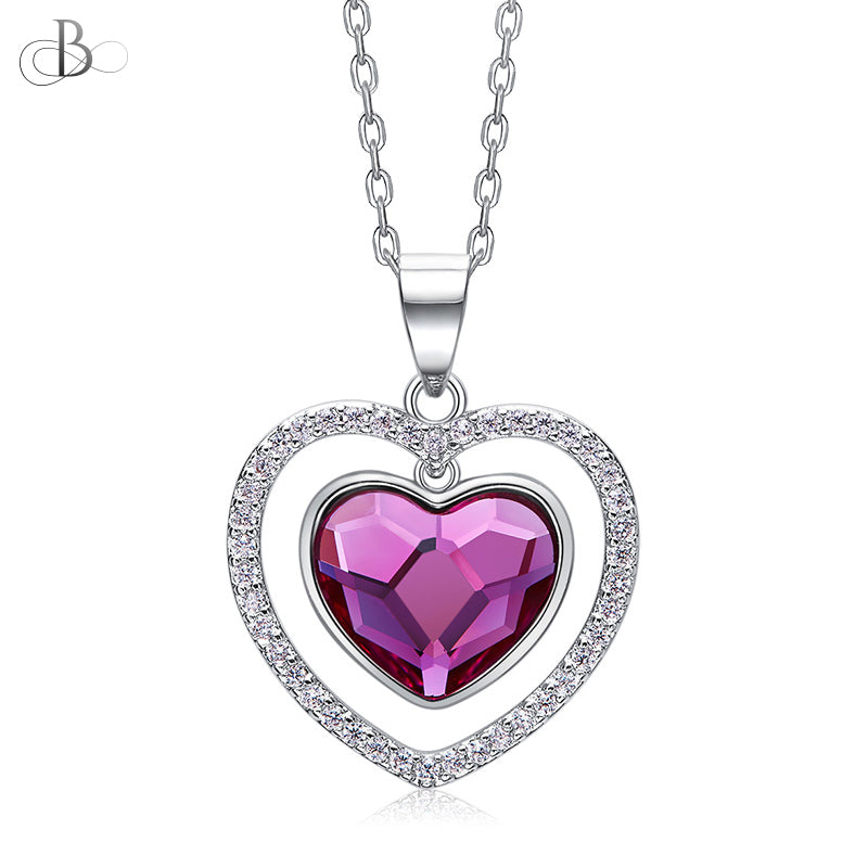 Collar de plata corazón amatista con cristales Swarovski