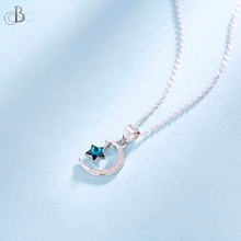 Cargar imagen en el visor de la galería, Collar de plata media luna y estrella brillante con cristales Swarovski