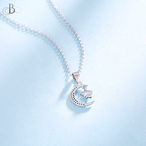 Collar de plata media luna y estrella brillante con cristales Swarovski