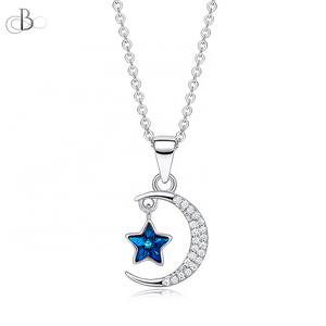 Collar de plata media luna y estrella brillante con cristales Swarovski