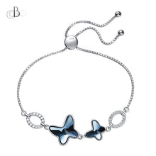 Cargar imagen en el visor de la galería, Pulsera de plata mariposas con cristales Swarovski