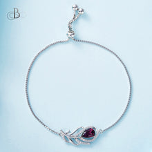 Cargar imagen en el visor de la galería, Pulsera de plata de pluma color amatista con cristales Swarovski