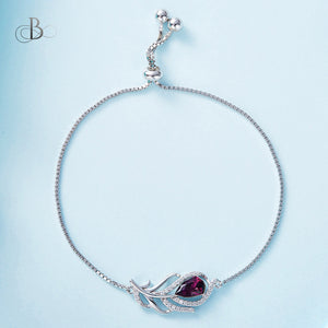 Pulsera de plata de pluma color amatista con cristales Swarovski