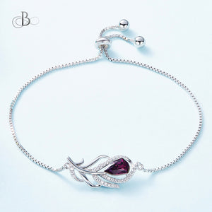 Pulsera de plata de pluma color amatista con cristales Swarovski