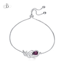 Cargar imagen en el visor de la galería, Pulsera de plata de pluma color amatista con cristales Swarovski