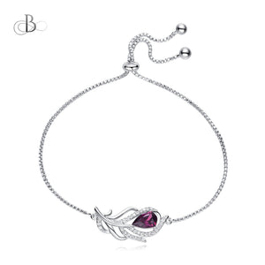 Pulsera de plata de pluma color amatista con cristales Swarovski