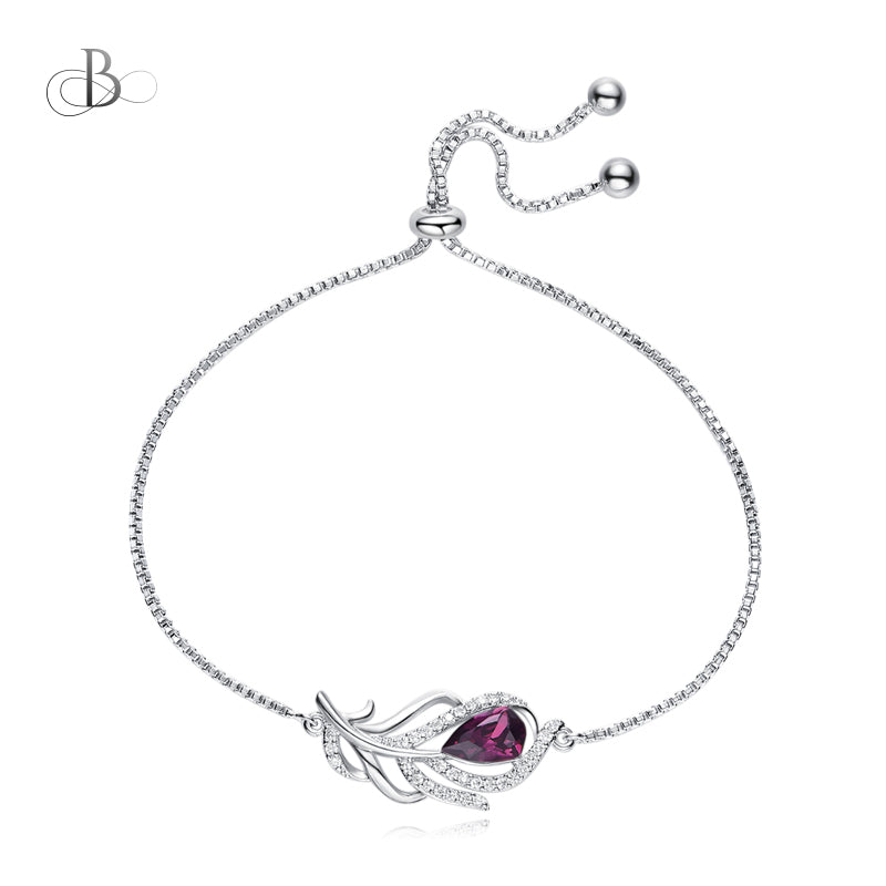 Pulsera de plata de pluma color amatista con cristales Swarovski